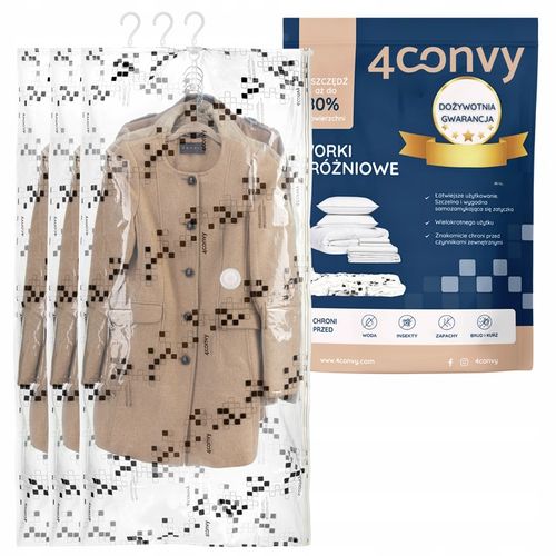 4CONVY 3x Wiszący worek próżniowy na ubrania z wieszakiem 70x140 na Arena.pl