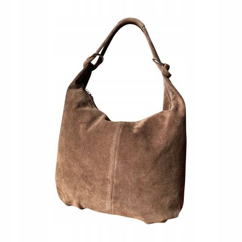 TAUPE ZAMSZOWA TOREBKA WOREK CAPPUCCINO TOREBKA ZAMSZ NATURALNY Vera Pelle na Arena.pl