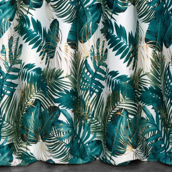 Zasłona gotowa na taśmie DAVOS 140x270 biało zielona w liście monstery zdjęcie 8