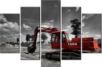 100CM 150CM OBRAZ 5 ELEM CZERWONA KOPARKA ŚCIENNY