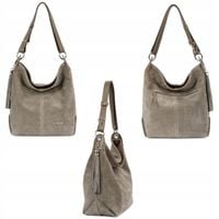 Torebka zamszowa worek listonoszka na ramię przez ramię 2w1 taupe skórzana