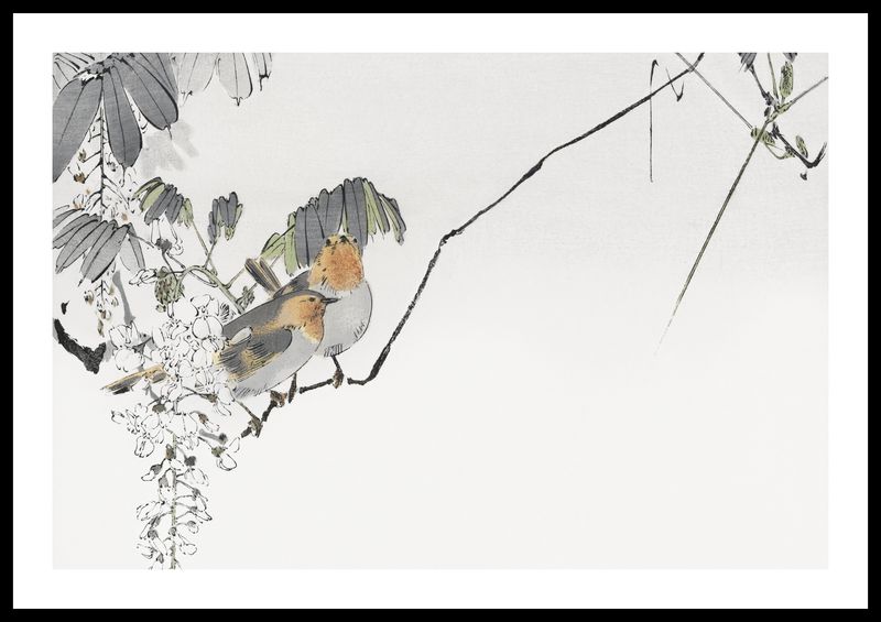 Plakat 60x40cm Two Sparrows, Seitei Japoński Vintage zdjęcie 3