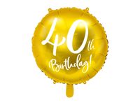 Balon foliowy 40 urodziny złoty, 45 cm