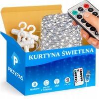 KURTYNA ŚWIETLNA LAMPKI ŚWIĄTECZNE GIRLANDA ZESTAW 3x3m LED ZIMNE USB PILOT