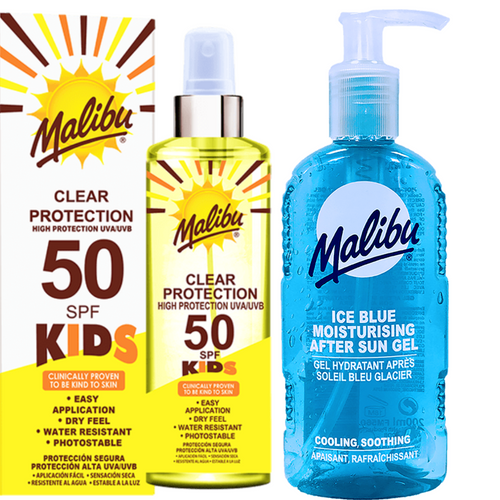 Malibu Bezbarwny Spray Dla Dzieci SPF50 250ml + Żel Po Opalaniu 200ml na Arena.pl