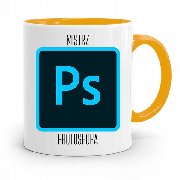 Kubek Żółty Prezent Dla Grafika Mistrz Photoshopa Z Nadrukiem Ze Zdjęciem zdjęcie 1
