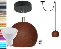 Lampa wisząca kula czarna rdza + gu10 loftowa 2m hamulec chrom