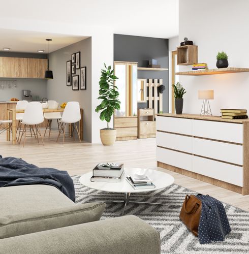 KOMODA K 160 cm 6 SZUFLAD SONOMA / BIAŁA na Arena.pl