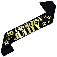 Czarna szarfa ze złotym nadrukiem 40 urodziny z imieniem