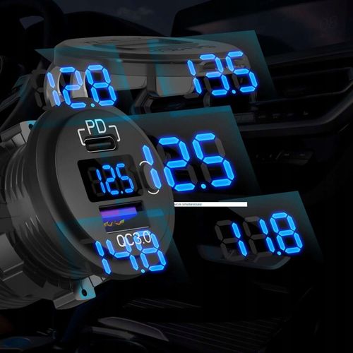 Ładowarka samochodowa USB QC 3.0 USB-C C PD gniazdo zapalniczki Woltomierz na Arena.pl