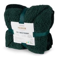 Koc TEDY 70x160 cm ciemnozielony barankowy flano ciepły dwustronny