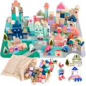 DREWNIANE KLOCKI ZESTAW DROGA MIASTO AUTA 115 ELEMENTÓW MATA PUZZLE
