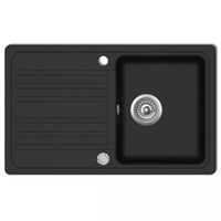 Granitowy, jednokomorowy, czarny zlewozmywak z ociekaczem
