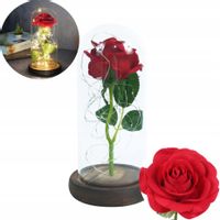 SZTUCZNA WIECZNA RÓŻA W SZKLE ZE ŚWIATEŁKAMI LED