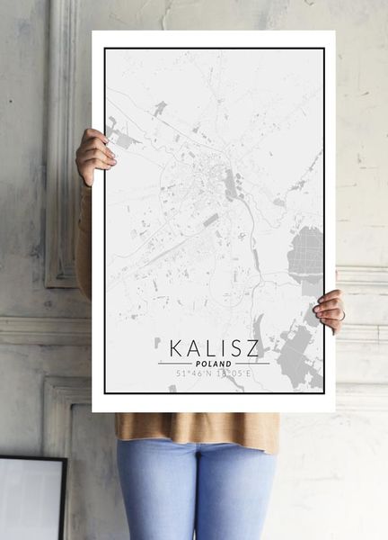 Kalisz mapa czarno biała - plakat 50x70 cm zdjęcie 2