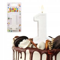 ŚWIECZKA URODZINOWA LICZBA JEDEN BIAŁA BROKATOWA NA TORT CYFRA JEDYNKA 7 CM