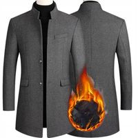 MĘSKI WEŁNIANY PŁASZCZ ZIMOWY ELEGANCKI JEDNORZĘDOWY ZE STÓJKĄ KURTKA