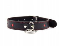 KLASYCZNA SKÓRZANA OBROŻA ZE SMYCZĄ SERDUSZKA