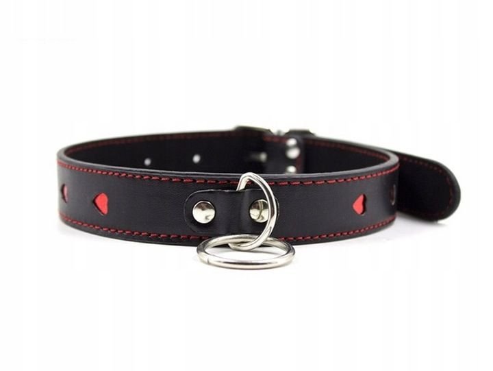 KLASYCZNA SKÓRZANA OBROŻA ZE SMYCZĄ SERDUSZKA zdjęcie 1