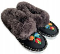 Ciepłe Kapcie Pantofle Damskie Góralskie Bambosze Wełniane Laczki r.