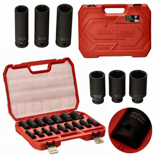 Nasadki Udarowe 1/2"" Cala 16 Sztuk 10-32 mm CR-V Walizka Kraft&Dele na Arena.pl