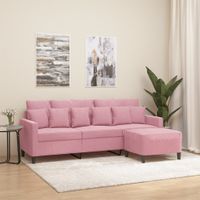 3-osobowa sofa z podnóżkiem, różowa, 180 cm, aksamitem