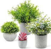 Zestaw 4 Sztuczne Rośliny w Doniczkach Eukaliptus Sukulent Szare Donice