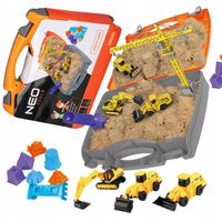 PIASEK KINETYCZNY PLAC BUDOWY ZESTAW W WALIZCE DŹWIG KOPARKA WALEC ZABAWKA