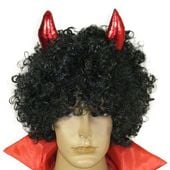 PERUKA + ROGI DIABEŁ DIABLICA CZARNA KRĘCONE WŁOSY
