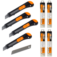 ZESTAW 4 X NÓŻ BUDOWLANY PLASTIKOWY 18 MM + 40 OSTRZY ZAPAS