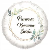 BALON foliowy PIERWSZA KOMUNIA ŚWIĘTA eukaliptus