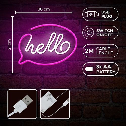 Neon LED HELLO róż biały Bat + USB FLNE15 Forever Light na Arena.pl