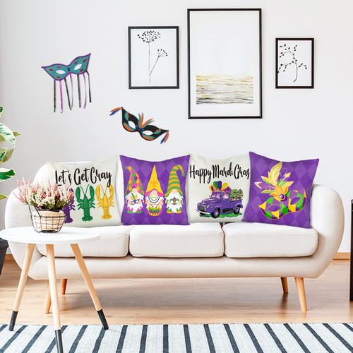 4 Sztuki Poszewki na Poduszki Karnawałowe Mardi Gras Len 45x45 cm Dekoracje na Arena.pl