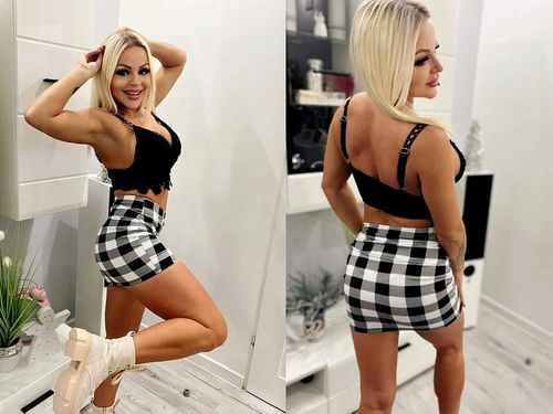 SPÓDNICZKA MINI w KRATKĘ obcisła OŁÓWKOWA na GUMCE S/M na Arena.pl