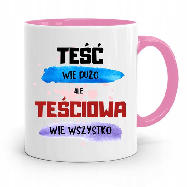 Kubek Różowy Dla Teściowej Która Wie Wszystko Z Nadrukiem Ze Zdjęciem zdjęcie 1