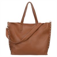 VERA PELLE torebka damska skórzana shopper z ćwiekami V494 camel