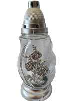 Znicz szklany z srebrnymi różami