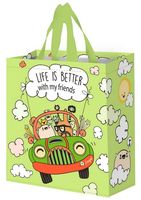 Mocna torba zakupowa laminowana Wesoły Samochodzik 14L limonkowy 30x14x33cm