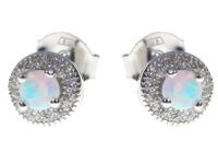 Delikatne okrągłe rodowane srebrne kolczyki z opalem i cyrkoniami opal cyrkonie srebro 925 V014E