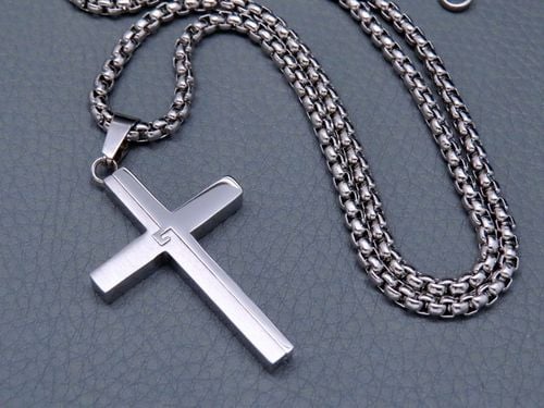 SREBRNY ŁAŃCUSZEK Z KRZYŻYKIEM STAL CHIRURGICZNA 316L SPLOT KRÓLEWSKI 60CM na Arena.pl