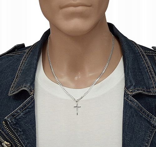 Łańcuszek Męski Srebrny Pancerka 3,80 mm z Krzyżykiem pr 925 Grawer Gratis na Arena.pl