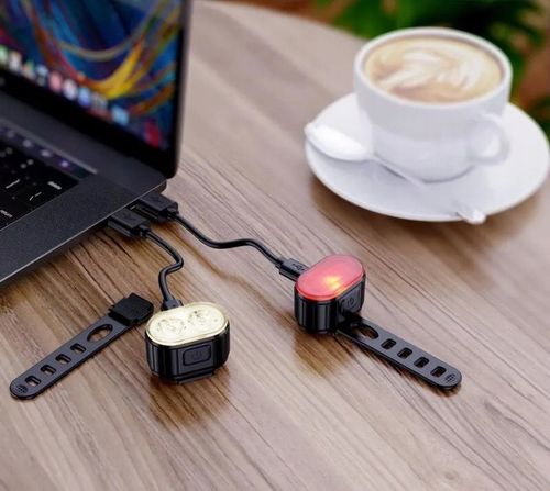 LAMPKA ROWEROWA PRZÓD TYŁ NA KIEROWNICĘ WODOODPORNE LED USB AKU na Arena.pl