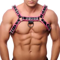 red leather skorzany uprząż l/xl czarny/rożowy regulowane paski