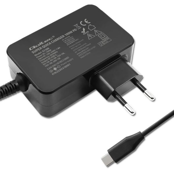 Qoltec Ładowarka GaN POWER PRO 1xUSB-C 100W 5-20V 3-5A Czarna zdjęcie 8