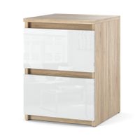 Szafka Nocna 2 Szuflady Stolik Nakastlik Do Sypialni Sonoma Biały Połysk