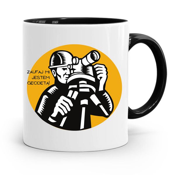 Kubek Czarny Dla Geodety Zaufaj Mi Jestem Z Nadrukiem Ze Zdjęciem zdjęcie 1