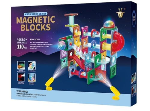 KLOCKI MAGNETYCZNE PANELE 110 EL DUŻY ŚWIECĄCY TOR KULKOWY DLA DZIECI na Arena.pl