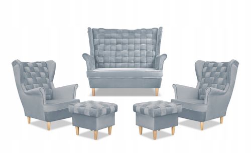 Zestaw wypoczynkowy Carol sofa fotele pufy paski błękitny na Arena.pl