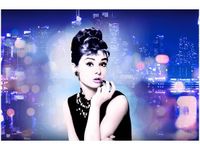 60X40CM OBRAZ USTA AUDREY HEPBURN PANORAMA MIASTA NIEBIESKI