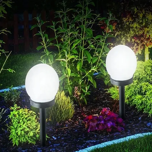 Lampa solarna ogrodowa kula biała wbijana 10cm na Arena.pl